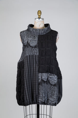 Tunique ballon patchwork gris stratifié (S)