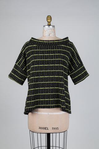 Chandail oversized noir géo-lime (S)