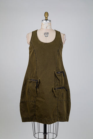 Pesto green cargo balloon dress (S+)