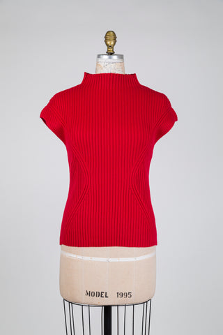 Bright red ribbed tank top (S)