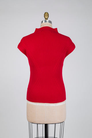 Bright red ribbed tank top (S)