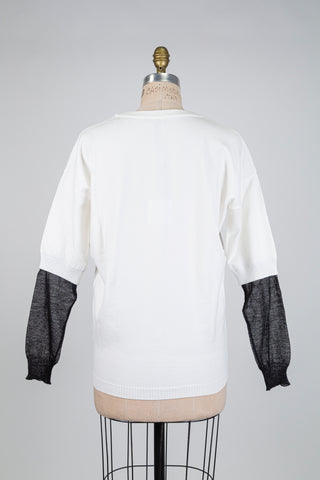 White sweater with sheer black sleeves (One Size)