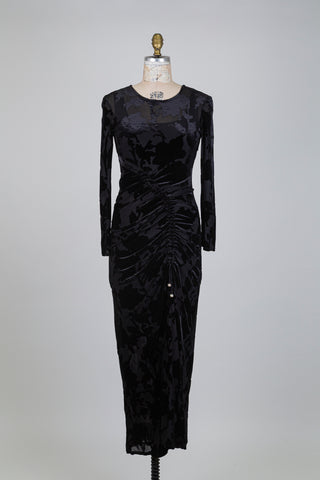 Adjustable gathered floral velvet maxi dress (S+L)
