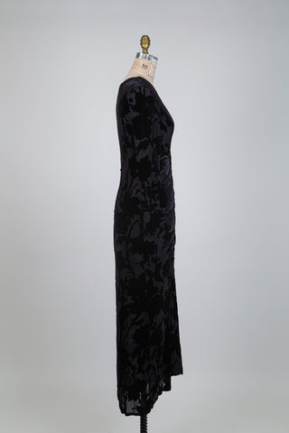 Adjustable gathered floral velvet maxi dress (S+L)