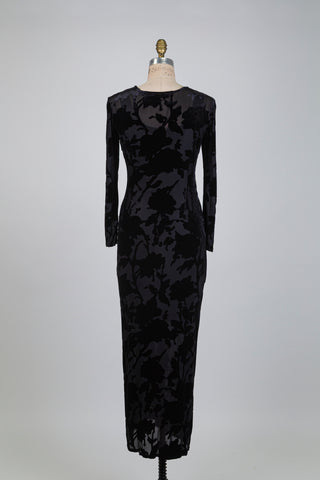 Adjustable gathered floral velvet maxi dress (S+L)