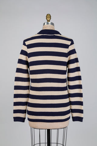 Cardigan en tricot de coton marine et crème (M)