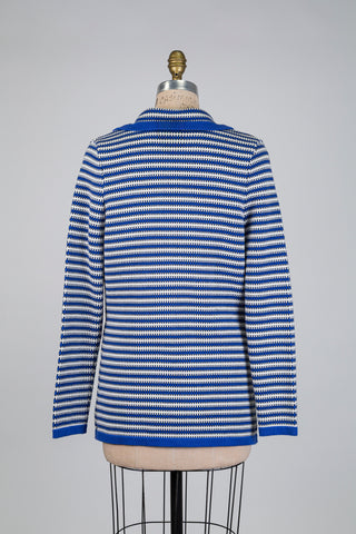 Cardigan bleu et blanc en tricot pur coton (L)
