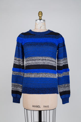 Chandail en tricot bleu cobalt à rayures (S+M)