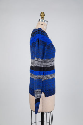 Chandail en tricot bleu cobalt à rayures (S+M)