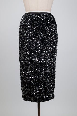 Jupe en velours noir à paillettes argentées (6)