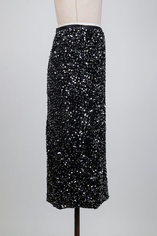 Jupe en velours noir à paillettes argentées (6)