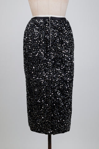 Jupe en velours noir à paillettes argentées (6)