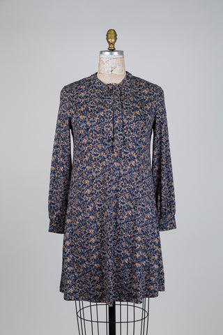 Robe à col noué fleurs bleues (S)