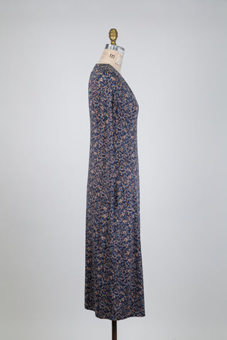 Robe col en V fleurs bleues (S)