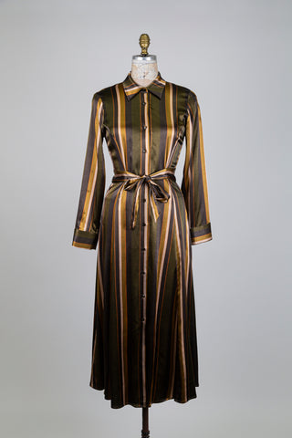 Robe chemisier à rayures vert et or (S)