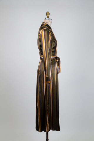 Robe chemisier à rayures vert et or (S)