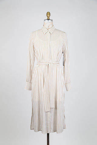 Cream shirt dress with black-caramel stripes (0 to 6 + 10)