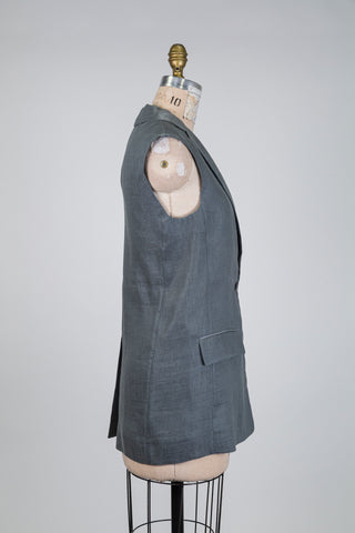 Sleeveless blazer in glossy grey linen (6)