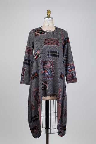 Tunique longue chevrons et fleurs (S)