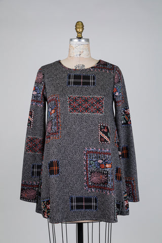 Tunique trapèze chevrons et fleurs (S)