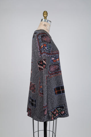 Trapeze tunic with chevron and floral print (S)