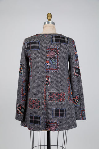 Trapeze tunic with chevron and floral print (S)