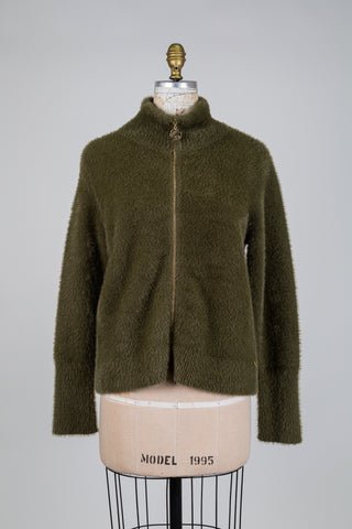 Veste col montant shaggy chic vert olive (S)