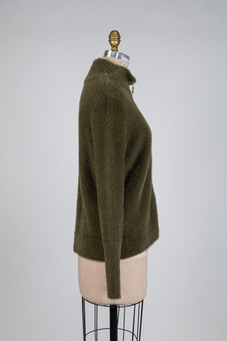 Veste col montant shaggy chic vert olive (S)