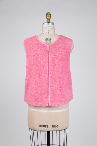 Veste effet mouton rose sans manches (S+)
