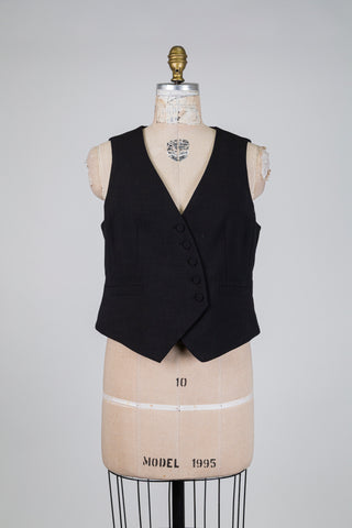 Gilet tailleur noir à boutonnage diagonal (10)
