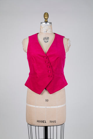 Gilet tailleur en velours cordé rose (6)