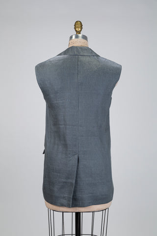 Sleeveless blazer in glossy grey linen (6)