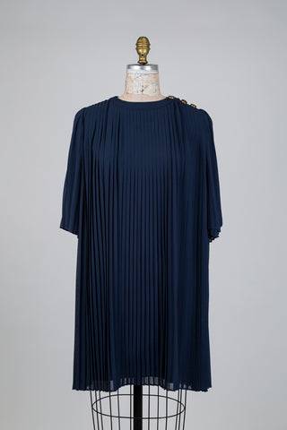 Robe plissée bleue à boutons dorés (8 à 12)
