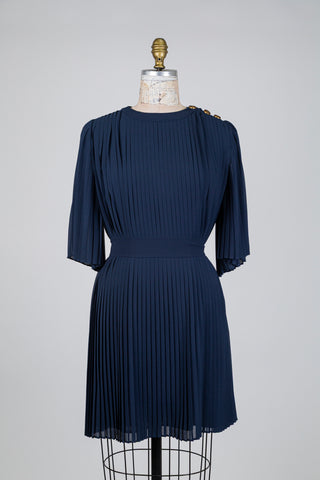 Robe plissée bleue à boutons dorés (8 à 12)