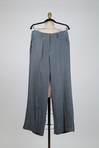 Pantalon tailleur gris en lin lustré  (6)