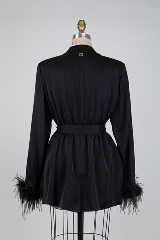 Blazer noir satiné à plumes (16+18)