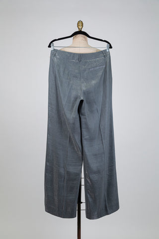 Pantalon tailleur gris en lin lustré  (6)
