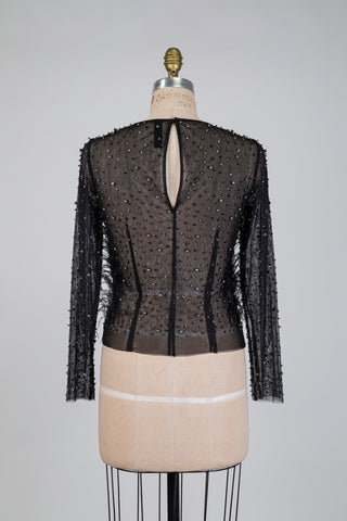 Sheer black sweater with precious feathers (XS)