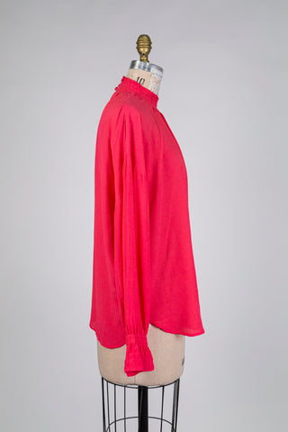 Cherry pink high-neck ruffled blouse (6 to 10)