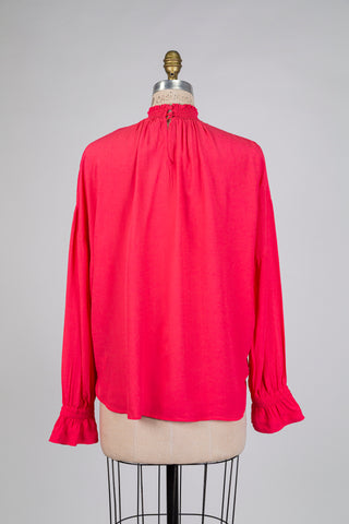 Cherry pink high-neck ruffled blouse (6 to 10)