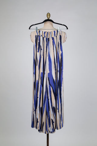 Pantalon à motif abstrait bleu et beige (XS+S)