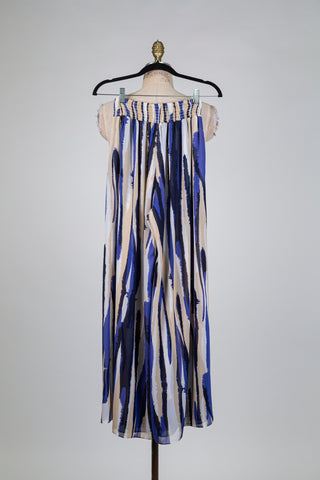 Pantalon à motif abstrait bleu et beige (XS+S)