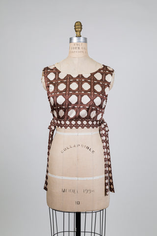 Haut crop satiné à motif choco-crème (XS)