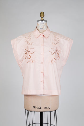 Chemisier rose pêche à broderie anglaise (10)