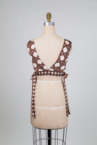 Haut crop satiné à motif choco-crème (XS)