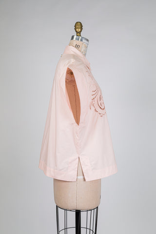 Chemisier rose pêche à broderie anglaise (10)