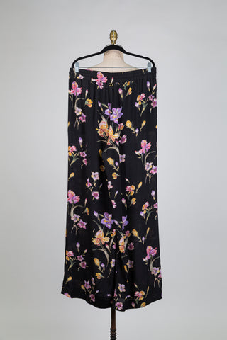 Pantalon palazzo noir à imprimé floral (12-16-18)