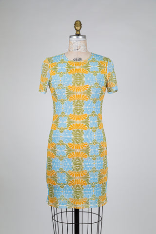 Blue and Yellow Citrus Print Dress (S)