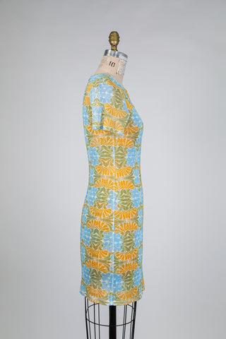 Blue and Yellow Citrus Print Dress (S)