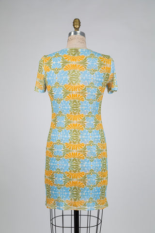 Blue and Yellow Citrus Print Dress (S)